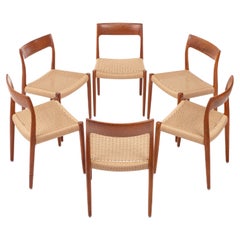 Set of 6 'Model 77' dining chairs by Niels O. Møller, Teak and paper cord