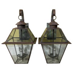 Pair of Vintage Wall Hanging Brass Lantern