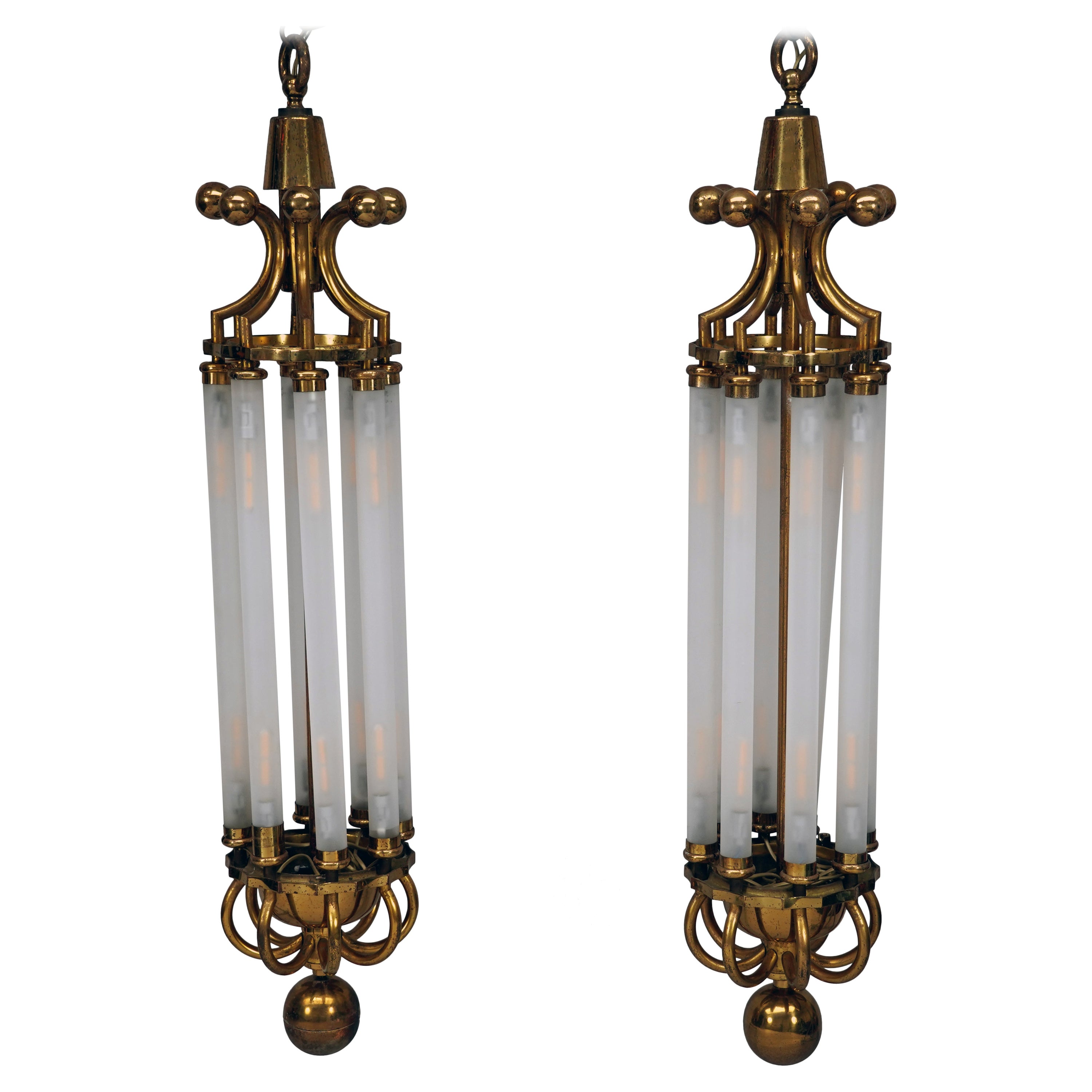 Pair of Rex Theater Brass Chandeliers, France, circa 1950