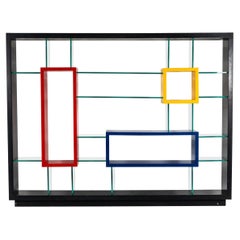 Vintage Post Modern Bookcase, Thick Glass and Lacquered Wood by Carlo Montini