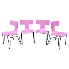 Silla posmoderna Donghia Anziano Klismos de madera curvada rosa de John Hutton, 4 unidades