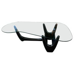 Adrian Pearsall Style Free Form Glass and Wood Coffee Table