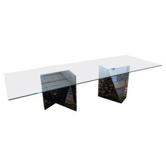 Table de salle à manger italienne en bois laqué noir et verre Rossetto Sapphire Abstract