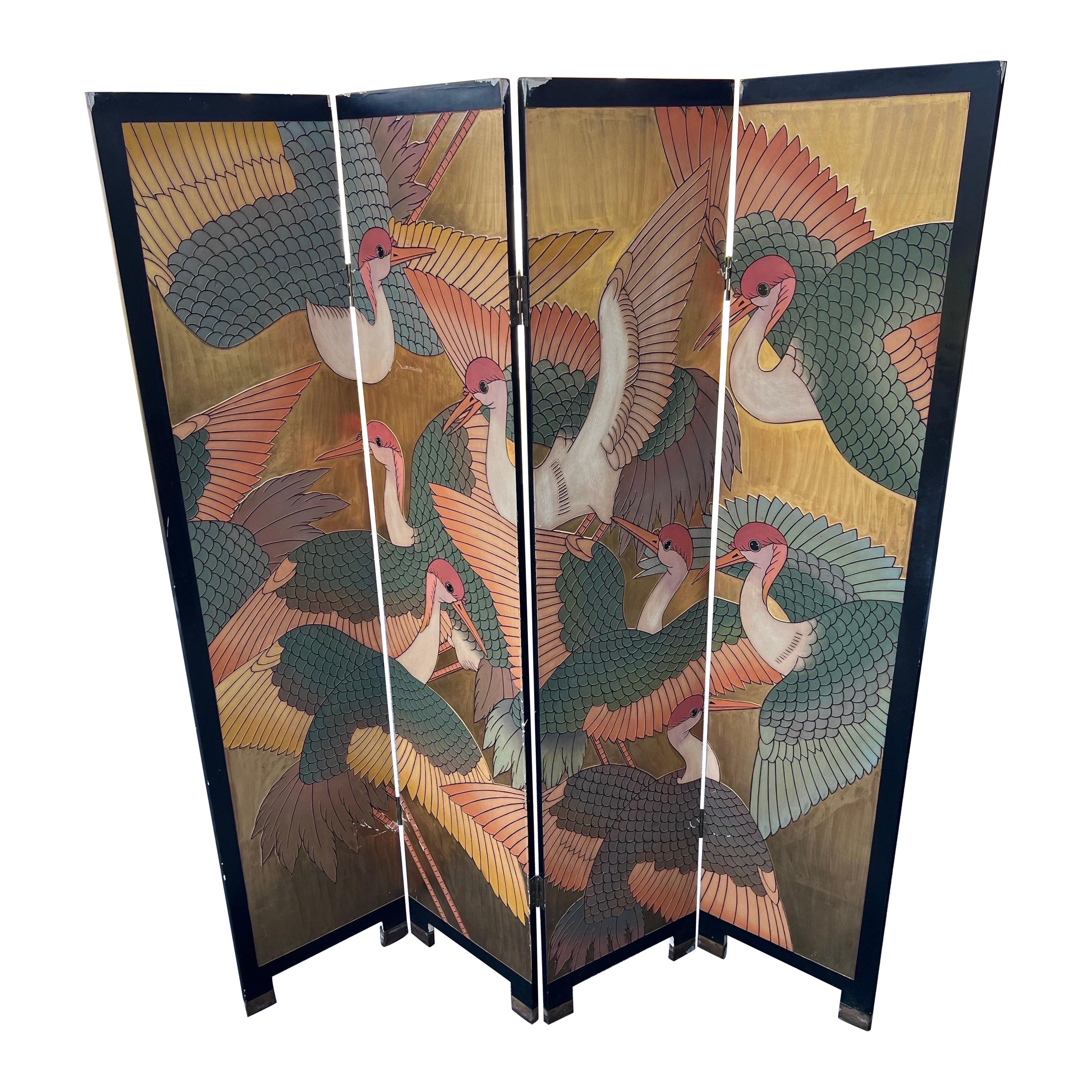 1980 Gold & Pink Birds Room Divider