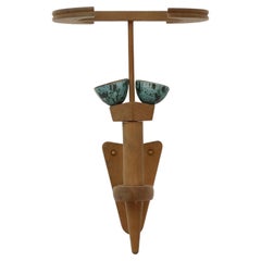 Mid-Century French Oak and Green Ceramic Wall Sconce by Guillerme et Chambron