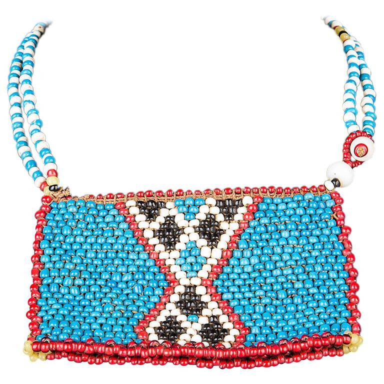 Early 20th Century Tribal Zulu Beaded Panel Necklace For Sale