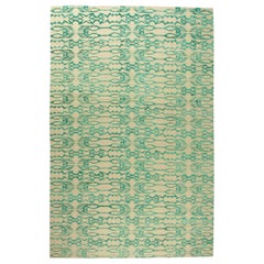 Contemporary Abstract Blue Ikat Silk and Wool Rug by Doris Leslie Blau