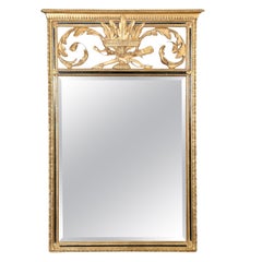 Louis XVI Style Ebonized Gold Gilt Carved Trumeau Mirror By Friedman Brothers