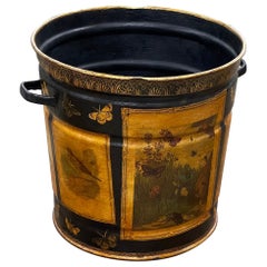 Antique Enamel Metal Pot With Recent Découpage