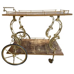 Aldo Tura lacquered goat skin and brass bar cart 