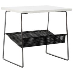 Vintage Mid-Century Black and White Pilastro Telephone Table with Perforated Rack