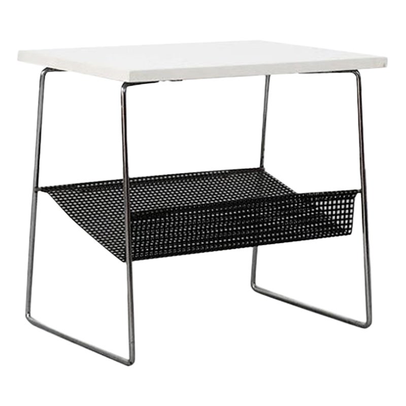 Mid-Century Black and White Pilastro Telephone Table with Perforated Rack