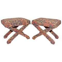 Pair of Mid-Century X-Base Billy Baldwin Style Benches or Footstools 11