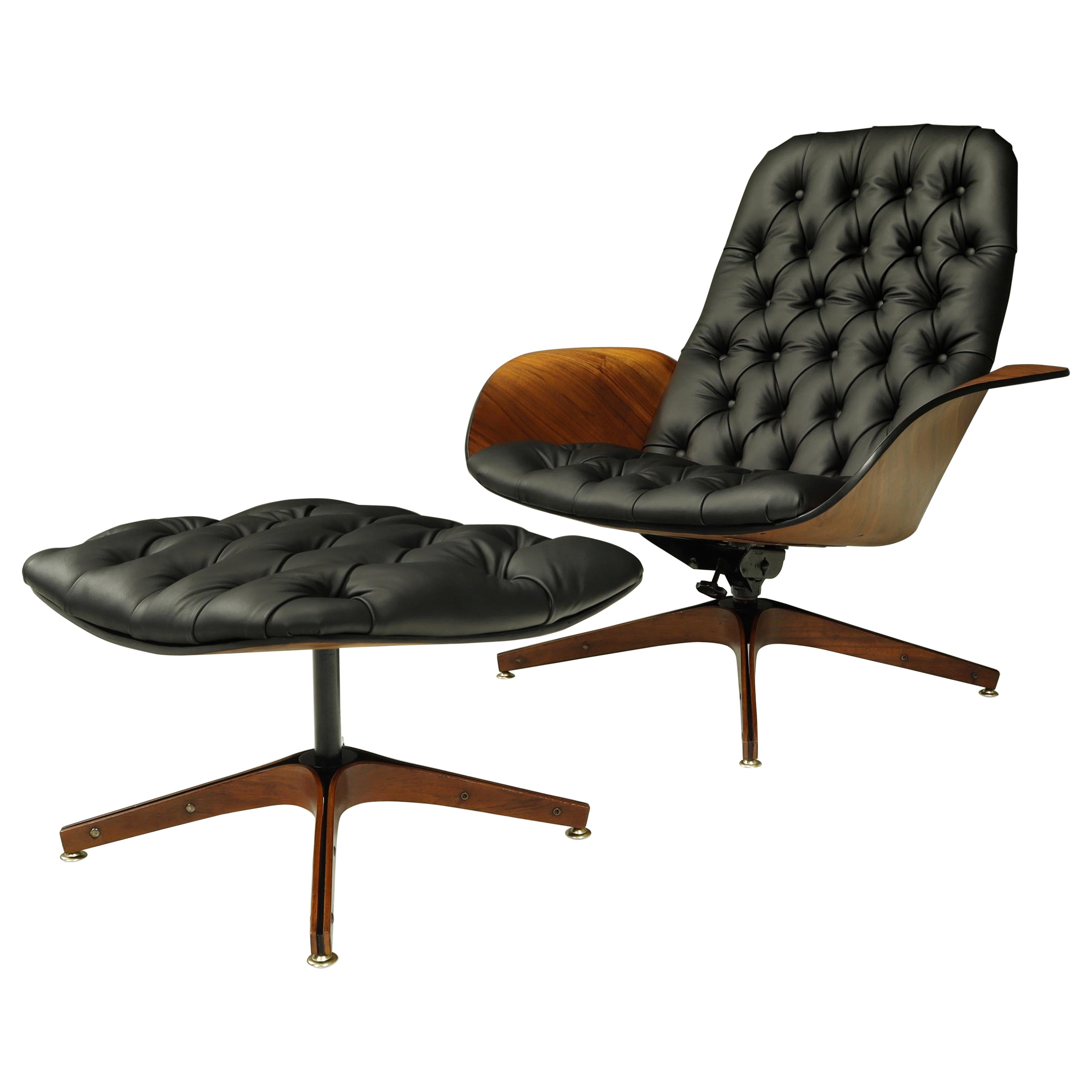 Restored Mid-Century Modern 'Mr. Chair' and Ottoman by George Mulhauser