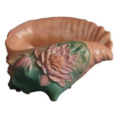 Roseville Art Pottery Conch Shell, Water Lily in Pink, Signed, C1943