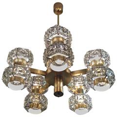 Multi Arm Glamourous Brass and Crystal Kinkeldey Chandelier 8
