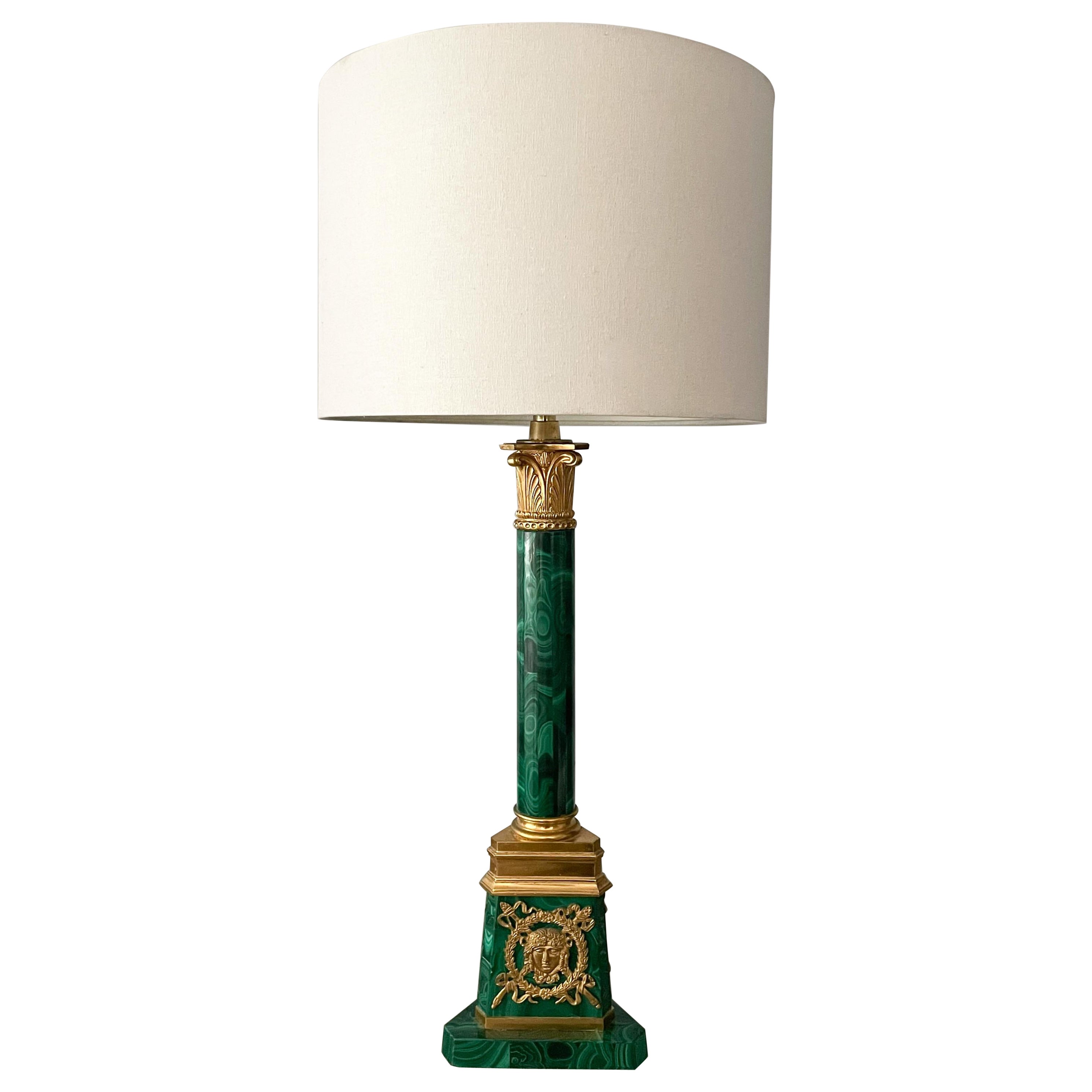 Italian Malachite Table Lamp, Imported By Marbro