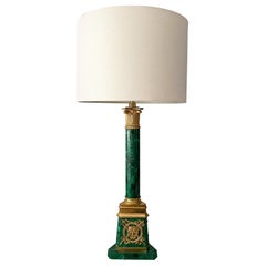 Lampada da tavolo in malachite italiana, importata da Marbro