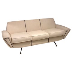 Italian 50's Sofa Timeless Used Sofa Restored Beige & Black Ribbon 