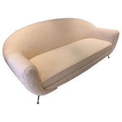 Mid-Century Modern Sofa: A Restored Organic Design in Off-White & Brass Legs