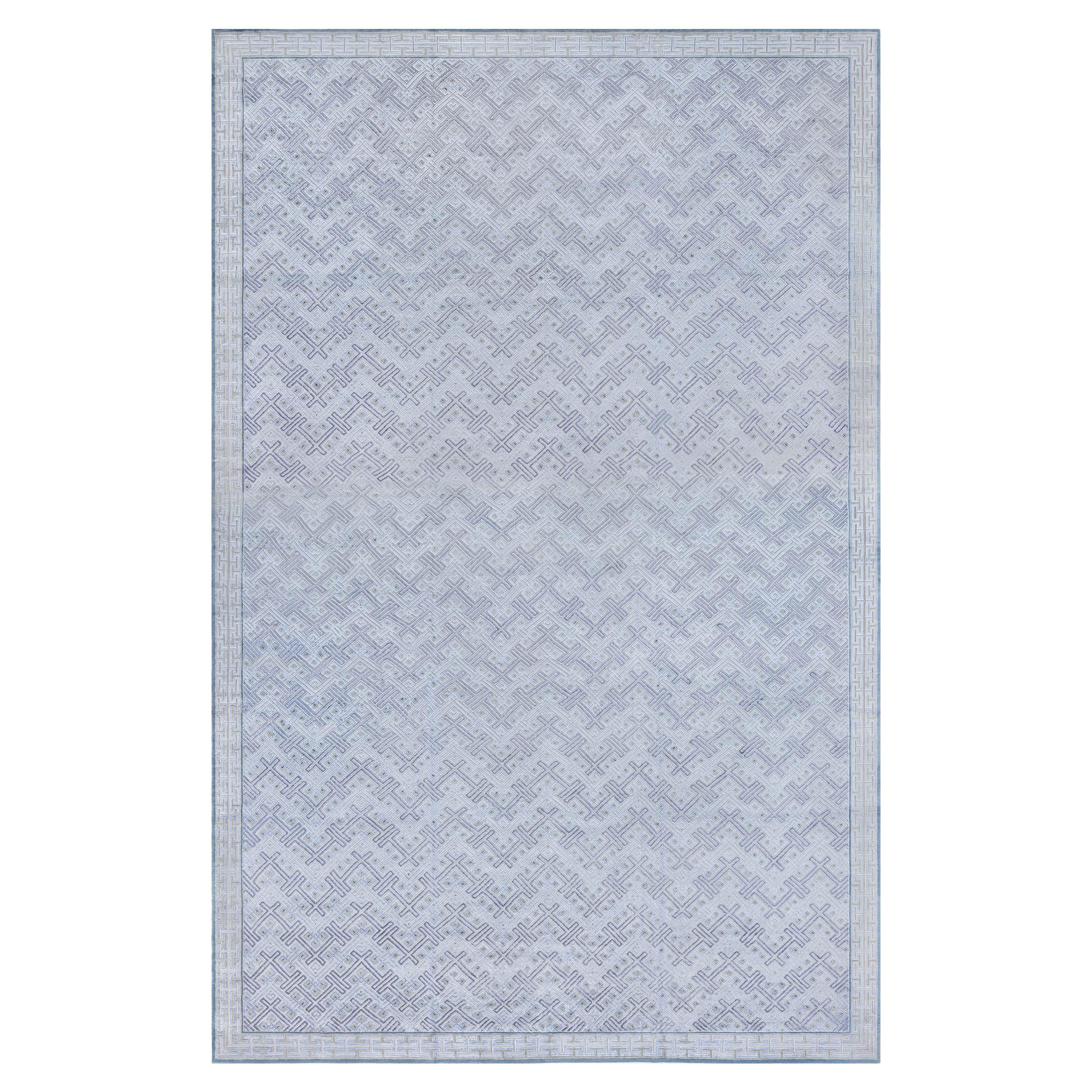 Tapis géométrique contemporain en soie de laine nouée par Doris Leslie Blau