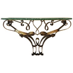 Vintage Neo Baroque Console Aged Gold Hammered Finish w. Thick Glass Top Pierluigi Colli