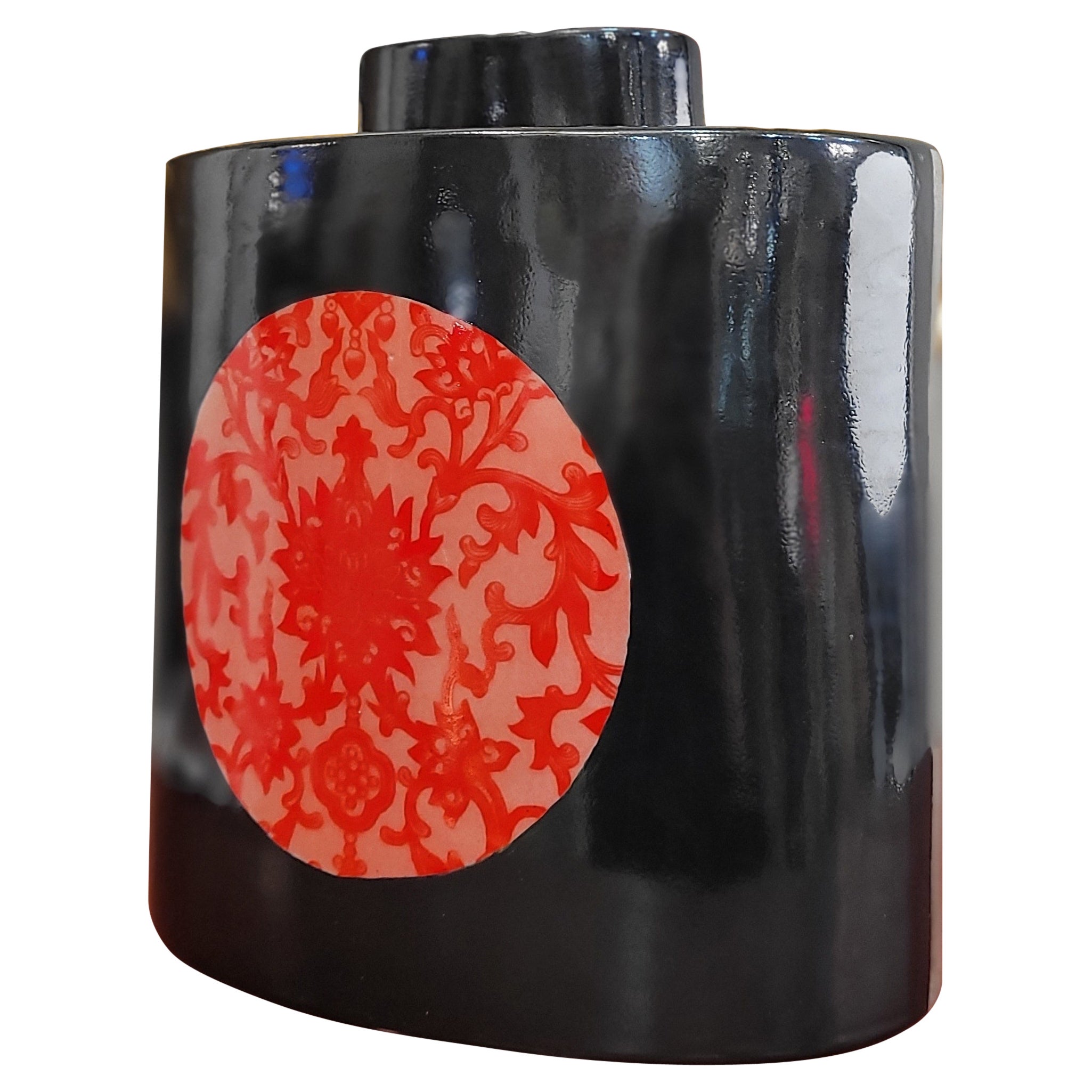 Fabienne Jouvin Chinese black red porcelain Jar Vase Centerpiece