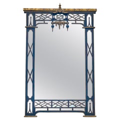 Italian Chinese Chippendale Style Pagoda & Fretwork Faux Marble Mirror 