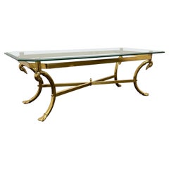 Hollywood Regency Solid Brass Swan Base Coffee Table