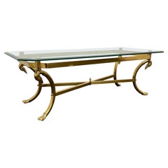 Vintage Hollywood Regency Solid Brass Swan Base Coffee Table