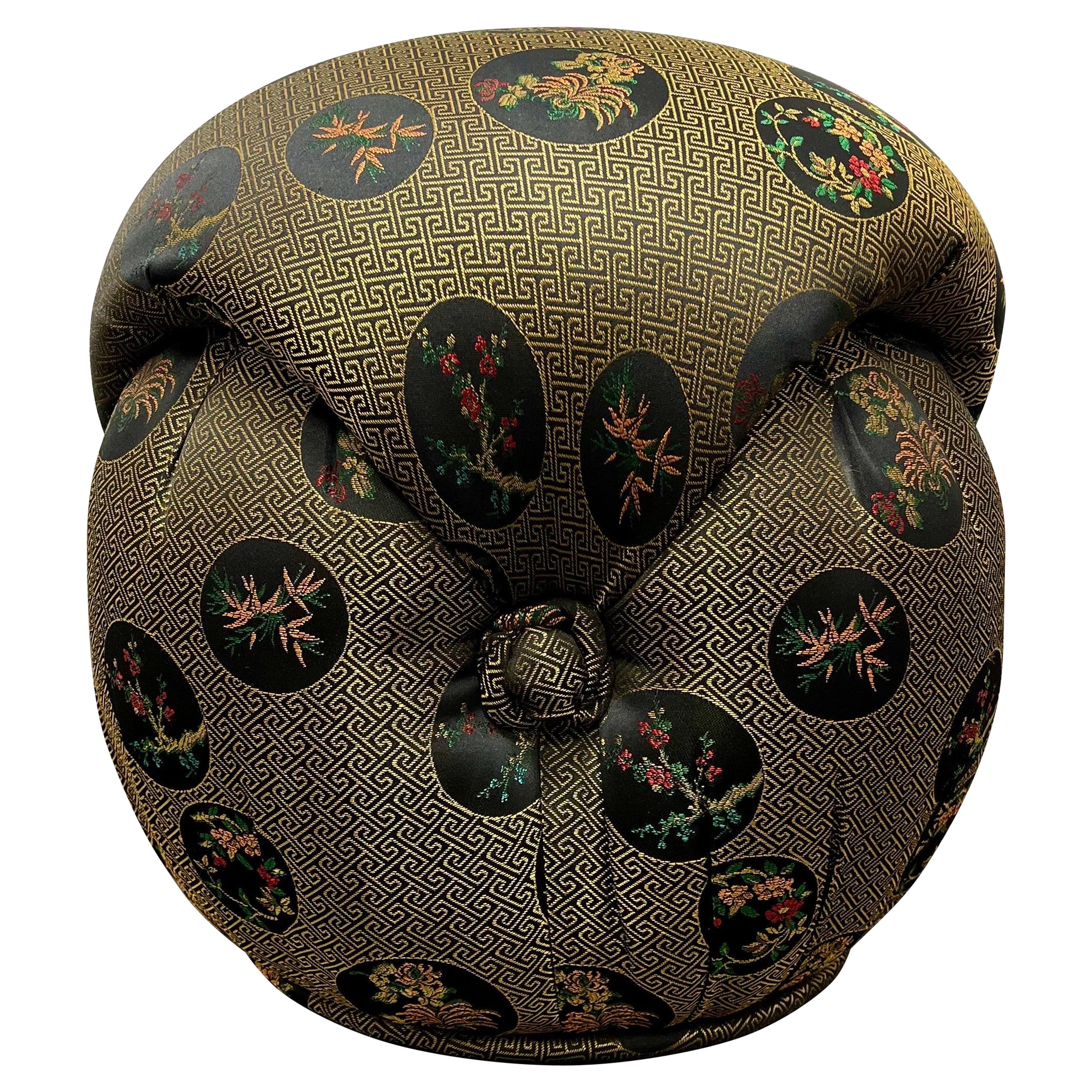 Vintage Chinoiserie Pouf Ottoman Button Tuft