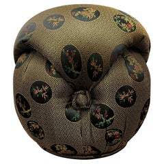 Vintage Chinoiserie Pouf Ottoman Button Tuft