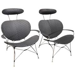Pair of Black Lounge Chairs by Yamakawa Contemporary Rattan, 1980s