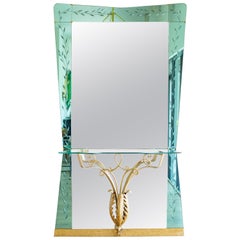 Vintage Art Deco Full Length Hallway Mirror and Console, Italy 1940's