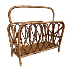 Mid-Century Modern Bamboo and Rattan Magazine Holder 1960's