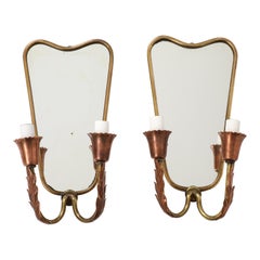 Pair of Fontana Arte Italian 1930's Brass and Copper Wall Sconces 