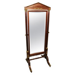 Antique French Empire Mahogany Cheval Mirror