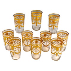 Set of 10 St Louis Congress Hand Blown Crystal Gilt Highballs Tumblers