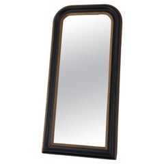 Antique Louis Philippe Full Length Mirror In Black and Gold France Late 19th Cen