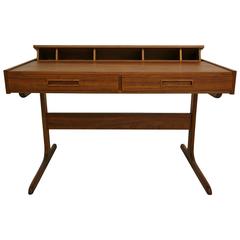 Midcentury Danish Teak Pedestal Desk with Popup Storage