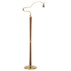 Italian 1940's Leather and Brass Standing Lamp 