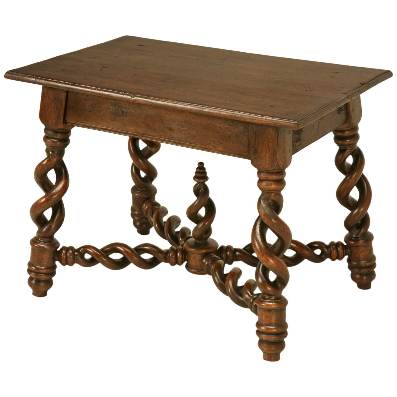 French Small Desk or End Table Unusual Open Barley Twist Legs c1800's Restored For Sale