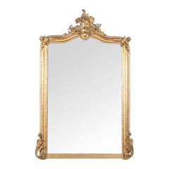 Antique Large, 19th Century Louis XV Crested Gilt Mirror