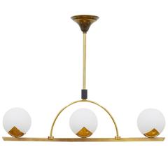 Modernist Brass and Glass Chandelier by Arlus, France 1950s 1