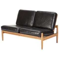 Swedish Oak Two-Seat Sofa by Erik Worts "Kolding" in Leather