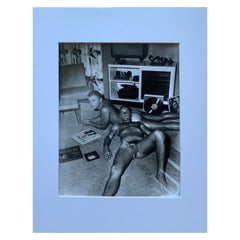 Vintage 1950s Male Original Nude Photo of Brothers Playing Records