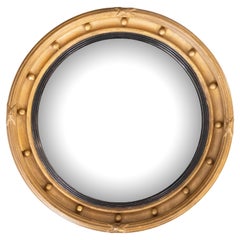  English Regency Style Giltwood Round Bullseye Convex Mirror, circa 1930