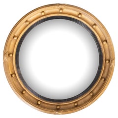 English Regency Style Giltwood Round Bullseye Convex Mirror, circa 1930