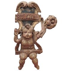 Antique Carved Wood Putto