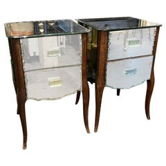 Used Pair of 1920s French Mirrored Bedside Tables